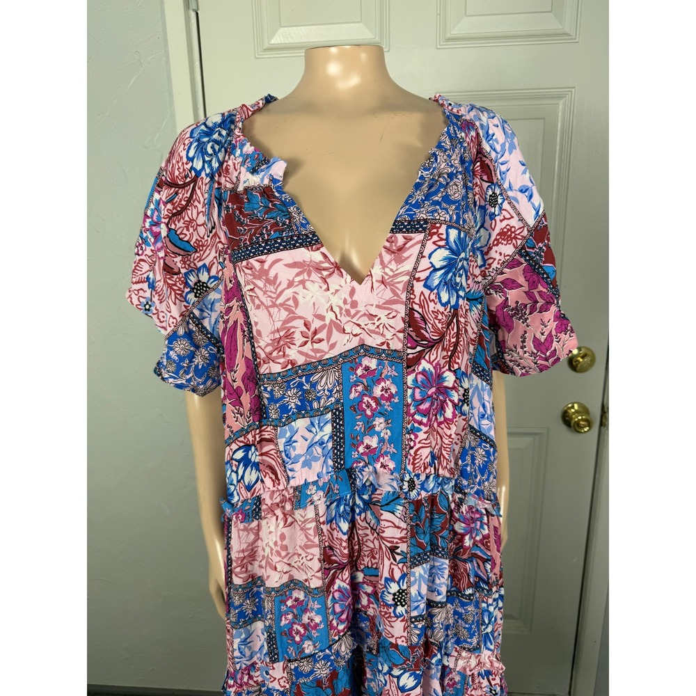 Anthropologie Robin Tiered Mini Dress 1X Viscose Floral Plus Size V neck SS11 - Picture 2 of 6
